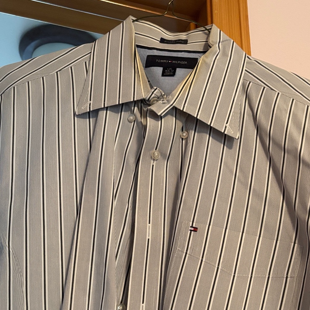 Tommy Hilfiger and Eddie Bauer Men’s White (2 Shirts) with Black Pinstripes